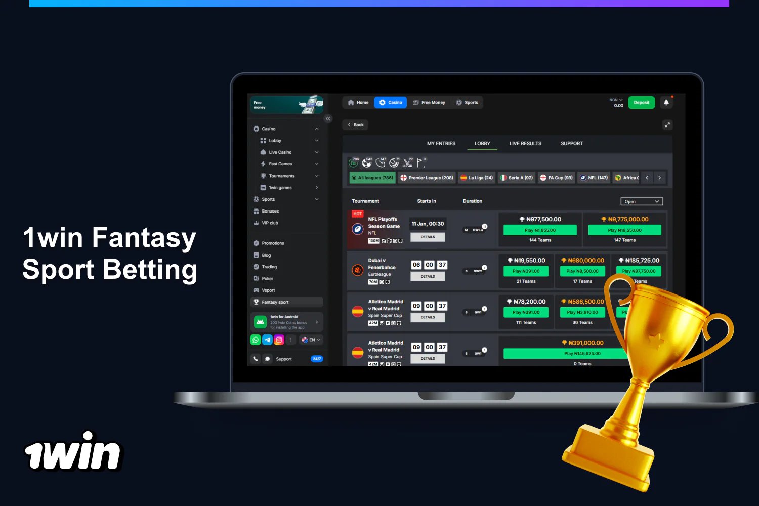 Nigerian users can access fantasy sports on 1win