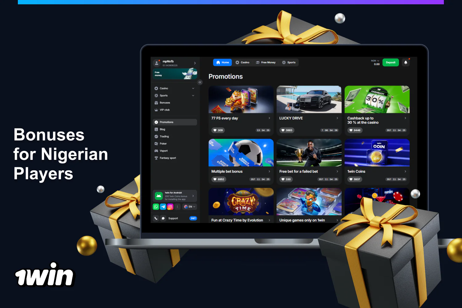 Nigerian members can access multiple promotional offers on the 1win website
