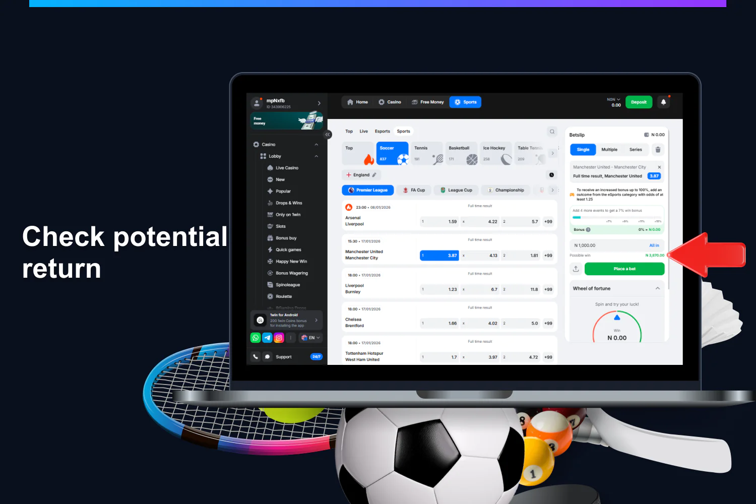 View the potential winnings on 1win calculated based on your bet
