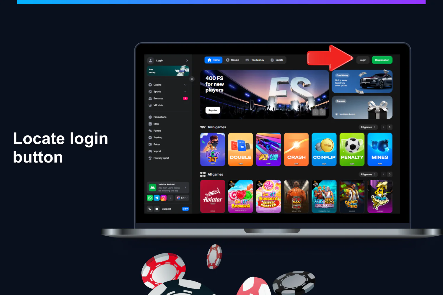 To log into your 1win account, you need to click the "Login" button